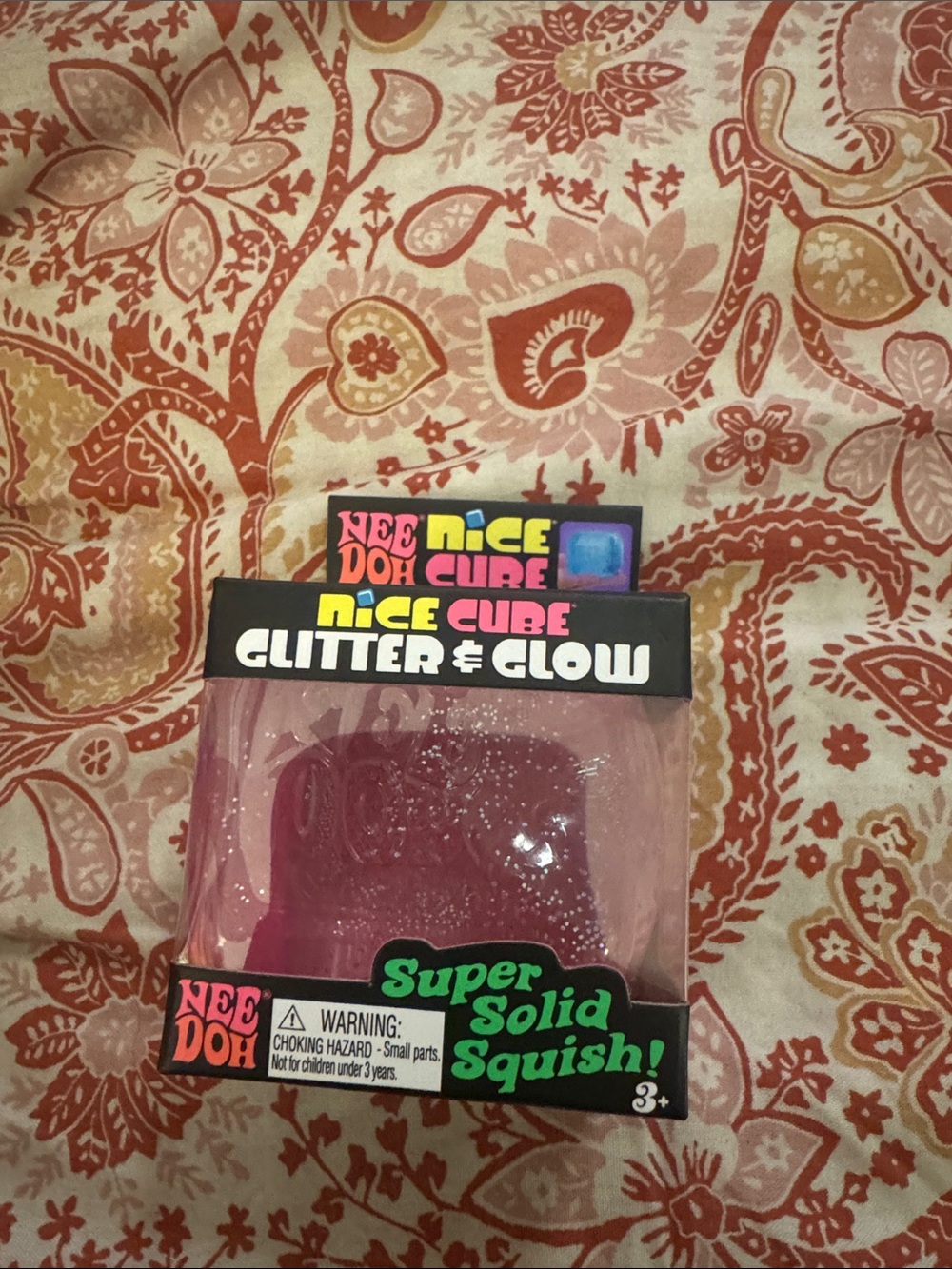 Nee Doh Nice Cube Glitter & Glow Super Solid Squish - Pink